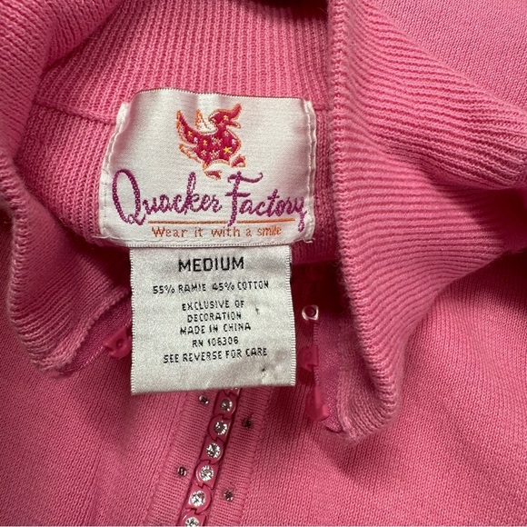 quacker factory pink zip sweater cardigan embroidered embellished sz Med sequins - Picture 8 of 9